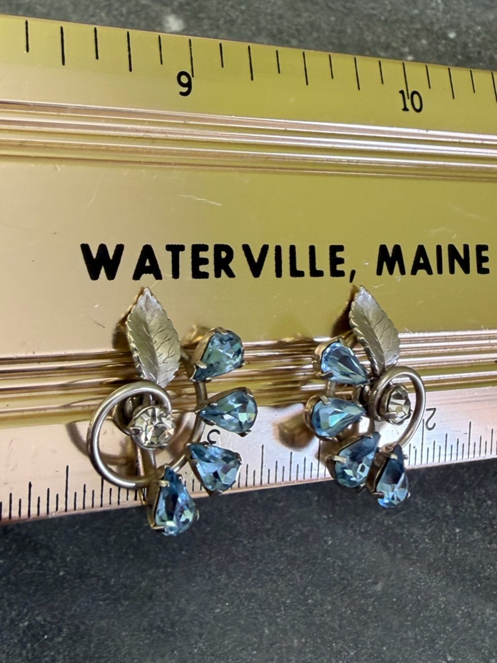Vintage Bright Blue Teardrop Crystal Silver Earrings - Picture 6 of 11
